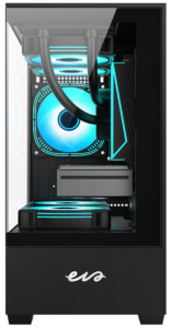 Chasis gamer Eva Cosmic 11M Black vista lateral con panel de vidrio y ventiladores aRGB